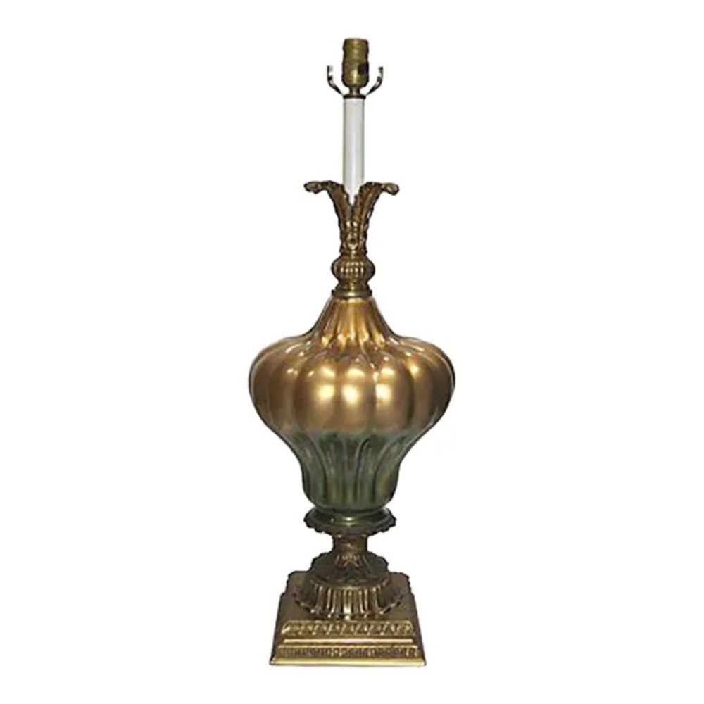Vintage Italian Murano Glass Gold and Green Gourd Shape Tall Table Lamp